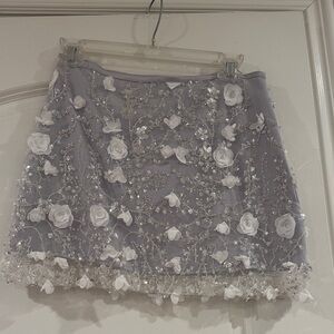 Zara Gray and White Floral Beaded Mini Skirt